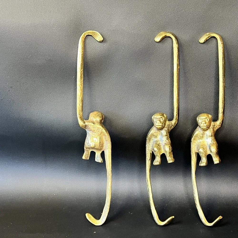 Vintage Brass Monkey Hanging Hook Hanger - Set of 3 - 8